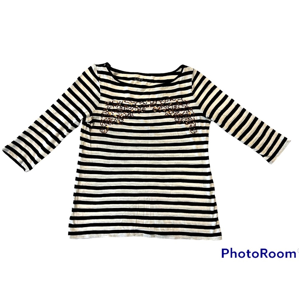 Women’s LOFT striped 3/4 length sleeve sequin shirt size L